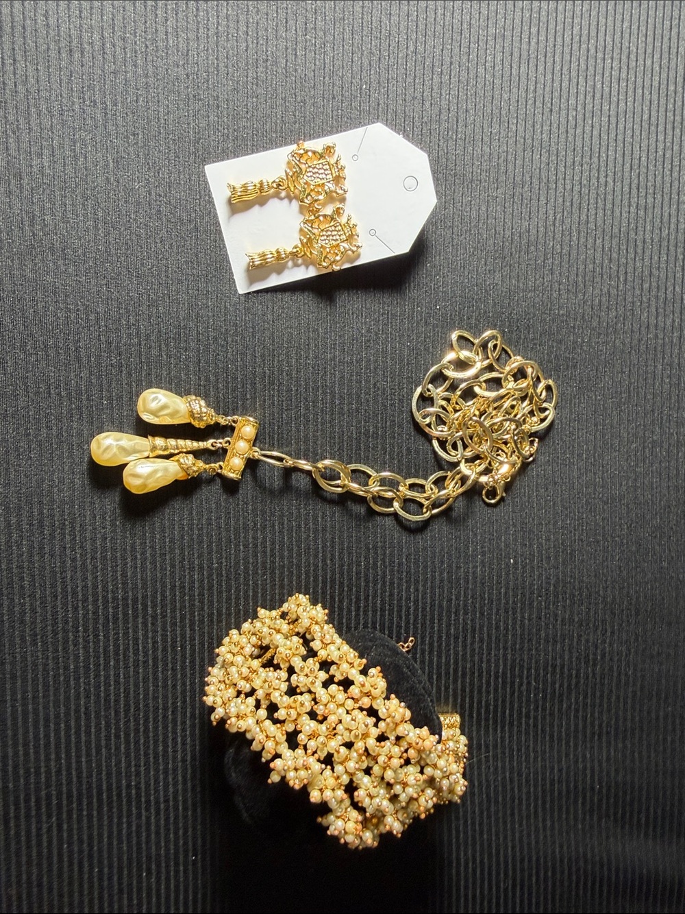 Gold-Tone Pearl Drop Necklace with Matching Bracelet & Earrings